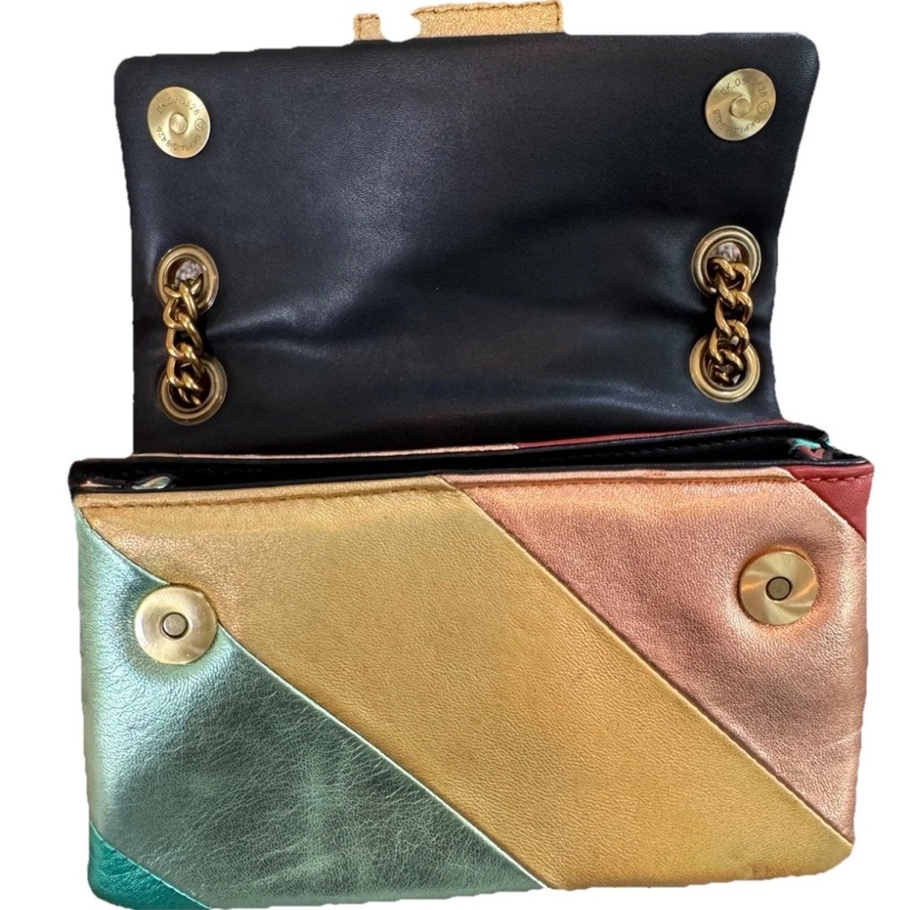 Kurt Geiger London Mini Striped Kensington S Leather Bag With Gold Chain - Picture 7 of 8